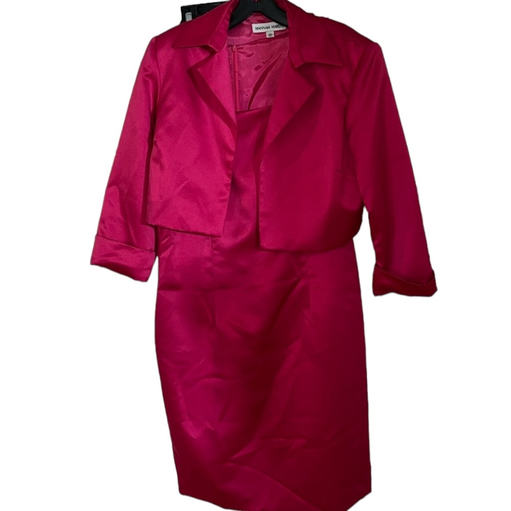 Hanna Hardy size 12 Pink satin 2 piece sleeveless dress with 3/4 sleeve jacket